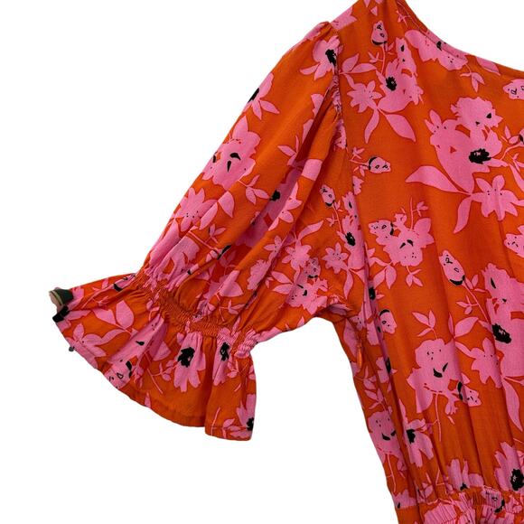 Rue Stiic Naveah Floral Jumpsuit XS Orange PInk Floral Cutout Tie Anthropologie - Picture 14 of 16